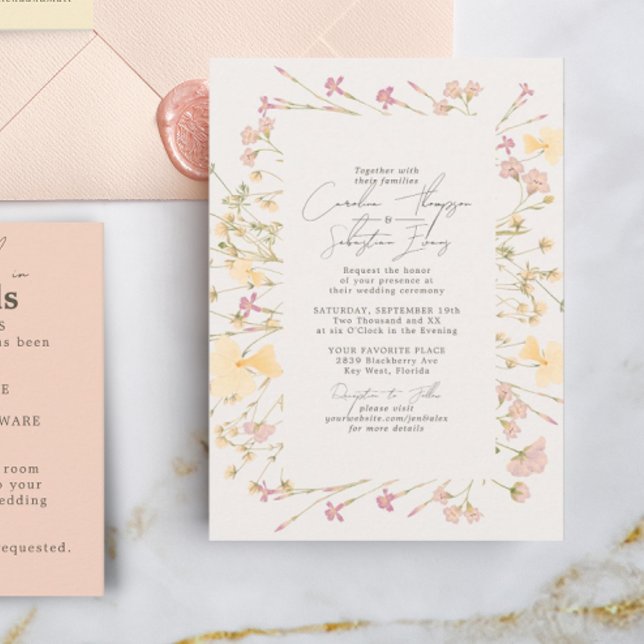 Convites Boho Wildflower Frame Wedding (Criador carregado)