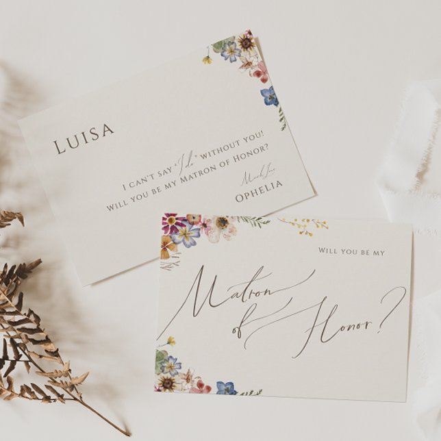 Convites Boho Wildflower Garden Beige Matron of Honor Card (Criador carregado)