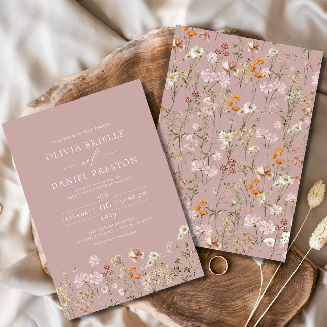 Convites Boho Wildflower Garden Mauve Casamento Rosa (Criador carregado)