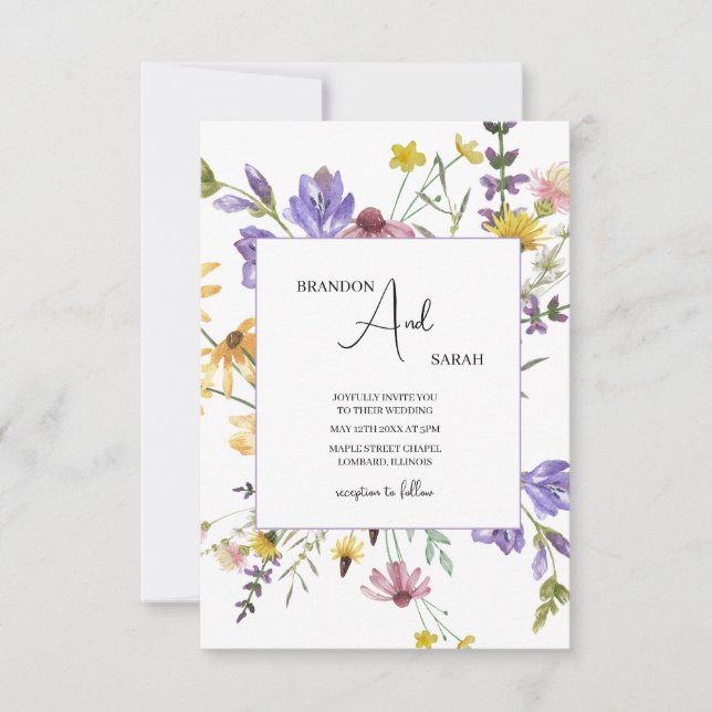 Convites Boho Wildflower Garden White Wedding (Frente)