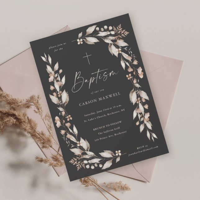 Convites Boho Wildflower Gender Baptism Neutro (Boho wildflower elegant gender neutral baptism christening invitation.)