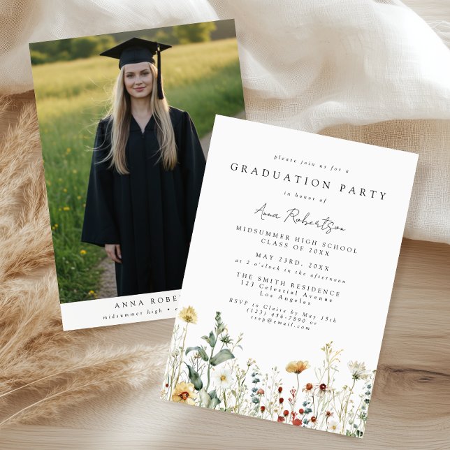 Convites Boho Wildflower Graduation Party Photo (Criador carregado)