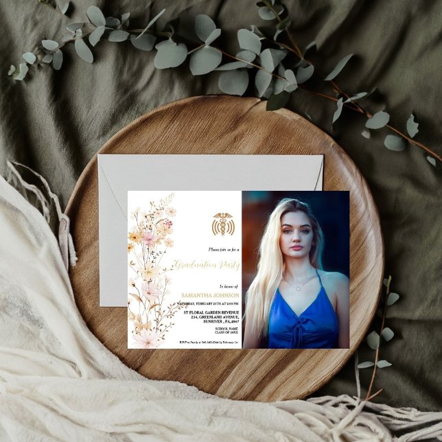 Convites Boho Wildflower Grass Festa de formatura (Criador carregado)