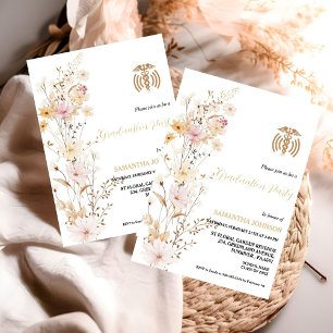 Convites Boho Wildflower Grass Festa de formatura