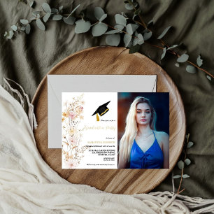 Convites Boho Wildflower Grass Girl Festa de formatura