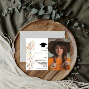 Convites Boho Wildflower Grass Girl Festa de formatura