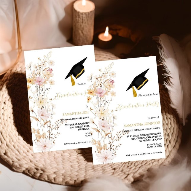 Convites Boho Wildflower Grass Girl Festa de formatura (Criador carregado)
