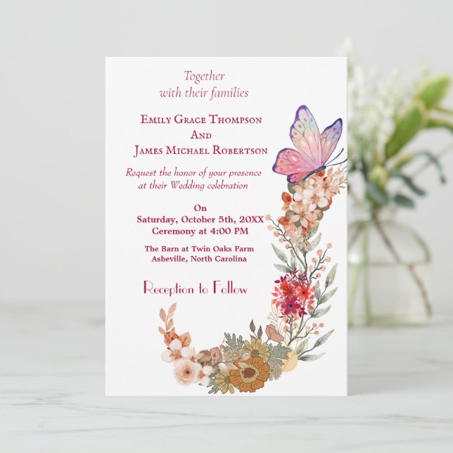 Convites Boho Wildflower Invitation (Em pé/Frente)
