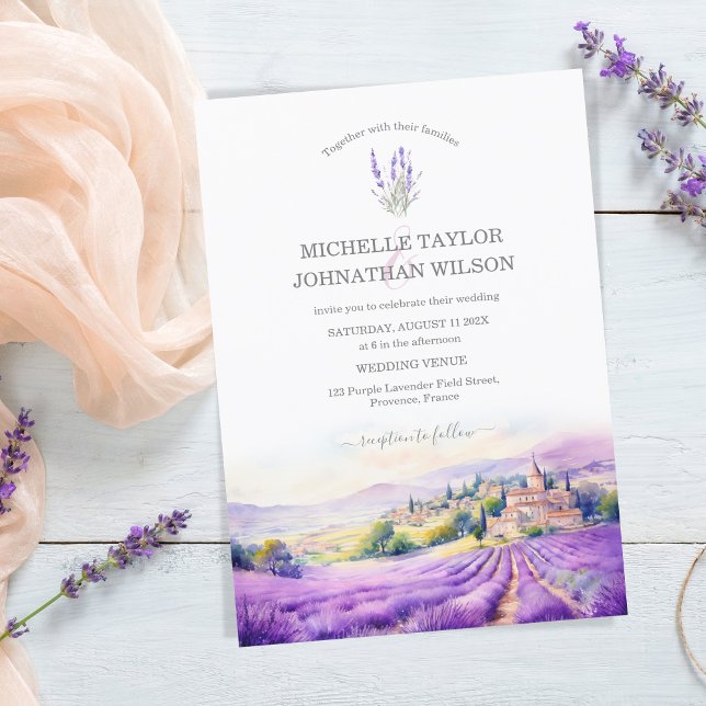 Convites Boho Wildflower Lavanda violeta púrpura Floral (lavender fields watercolor provence)