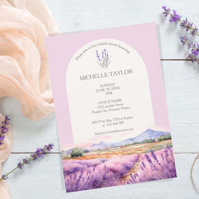 Convites Boho Wildflower Lavanda violeta púrpura Floral (watercolor lavender fields)