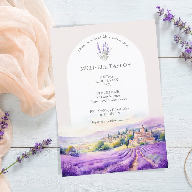 Convites Boho Wildflower Lavanda violeta púrpura Floral (WATERCOLOR LAVENDER FIELDS PROVENCE FRANCE)