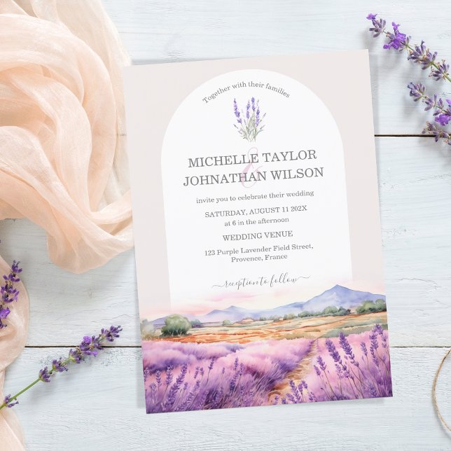 Convites Boho Wildflower Lavanda violeta púrpura Floral (watercolor lavender fields provence france)