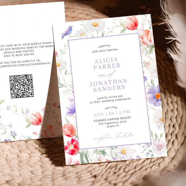 Convites Boho wildflower lavender all in one QR wedding (Criador carregado)