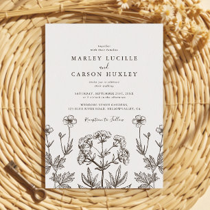 Convites Boho Wildflower Line Art White Texture
