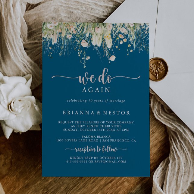 Convites Boho Wildflower Marinho Blue Vow Renewal (Criador carregado)