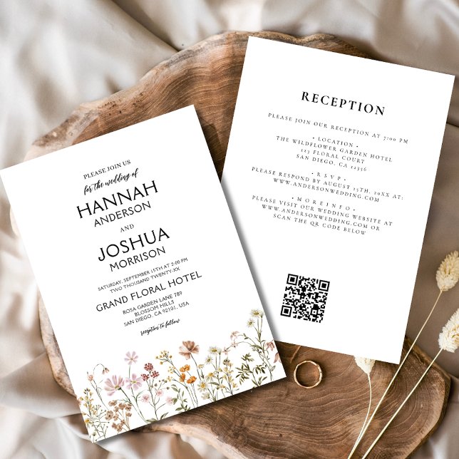 Convites Boho Wildflower minimalista em um único casamento (Criador carregado)