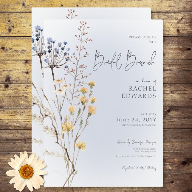 Convites Boho Wildflower Modern Blue Bridal Brunch (Boho Wildflower Modern Blue Bridal Brunch Invitation)