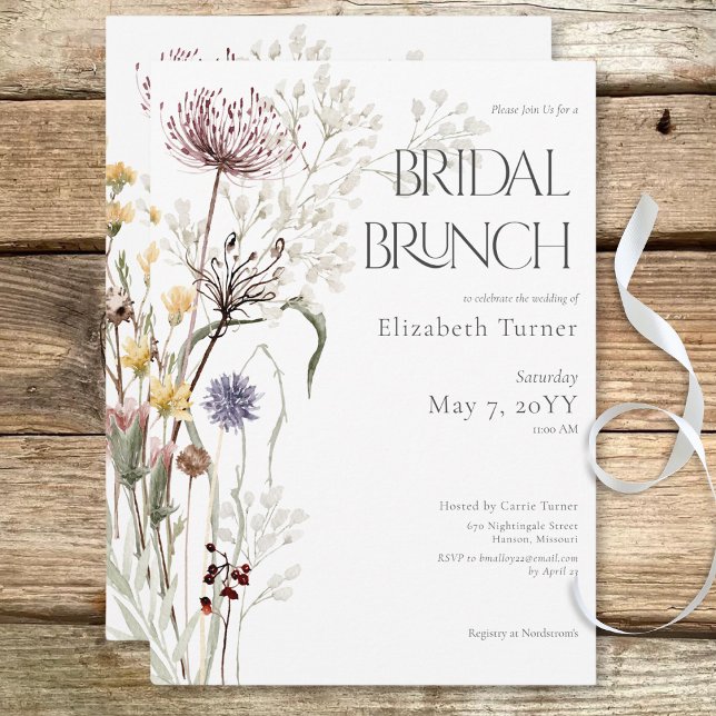 Convites Boho Wildflower Modern Floral Bridal Brunch (Boho Wildflowers Modern Floral Bridal Brunch Invitation)