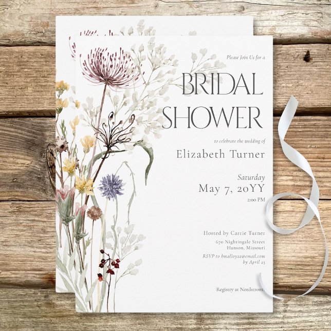Convites Boho Wildflower Modern Floral Chá de panela (Boho Wildflowers Modern Floral Bridal Shower Invitation)