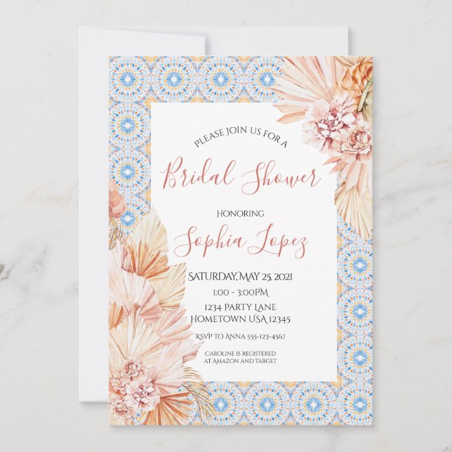 Convites Boho Wildflower Pampas Grass Chá (Frente)