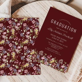 Convites Boho Wildflower Pattern Burgundy Festa de formatur