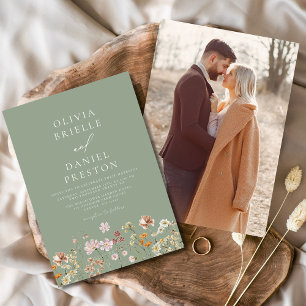 Convites Boho Wildflower Sage Green Photo Garden Casamento