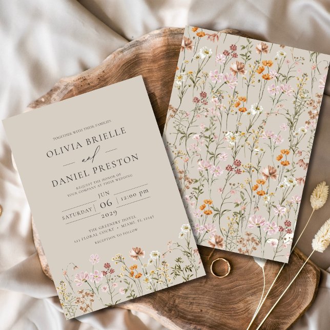 Convites Boho Wildflower Taupe Beige Garden Casamento (Criador carregado)