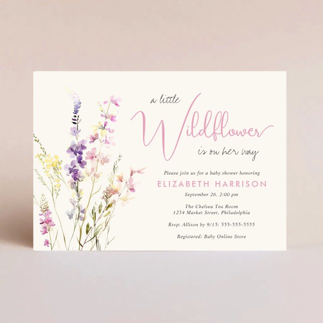Convites Boho Wildflower Watercolor Baby Girl Shower (Boho Wildflower Watercolor Baby Girl Shower Invitation)