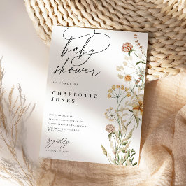 Convites Boho Wildflower Watercolor Chá de fraldas mínimo