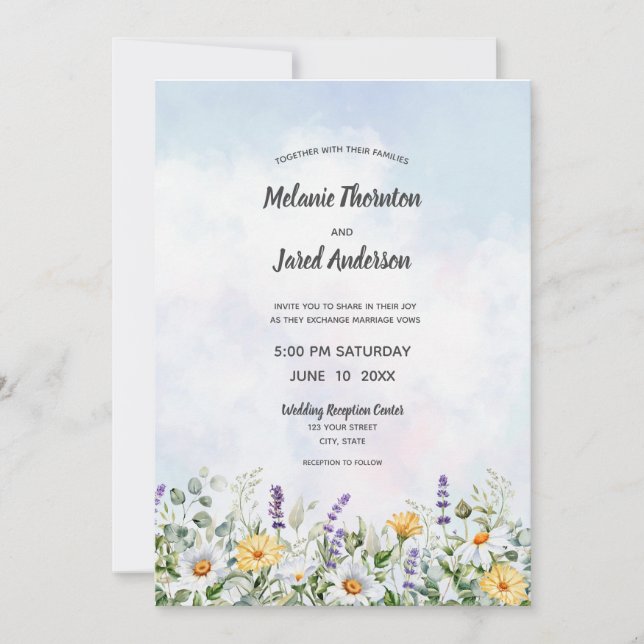 Convites Boho Wildflower Watercolor Personalizar Casamento (Frente)