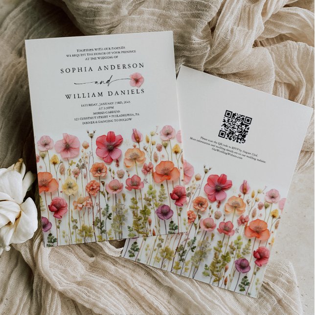 Convites Boho Wildflower Wedding Código QR (Wildflower Wedding Invite)