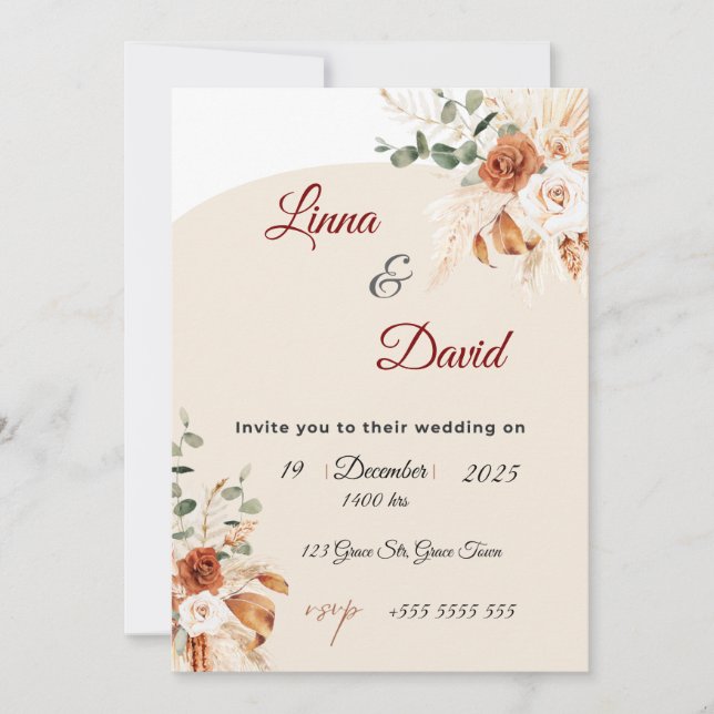 Convites Boho Wildflower Wedding Invitation (Frente)