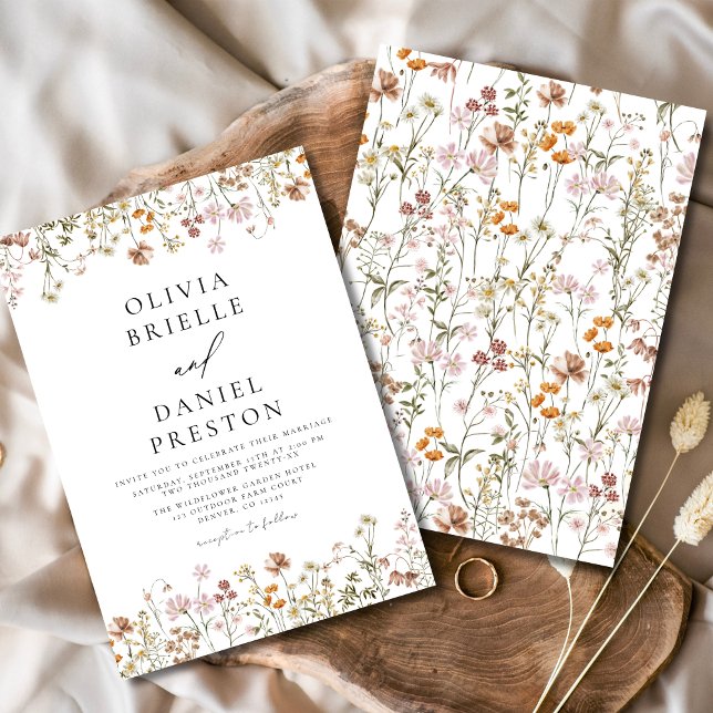 Convites Boho Wildflower White Garden Casamento (Criador carregado)
