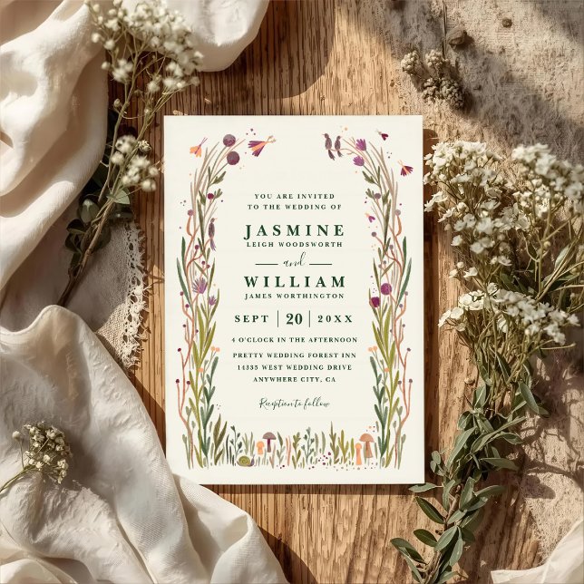 Convites Boho Wildflowers Mushroom Magic QR Code Wedding (Criador carregado)