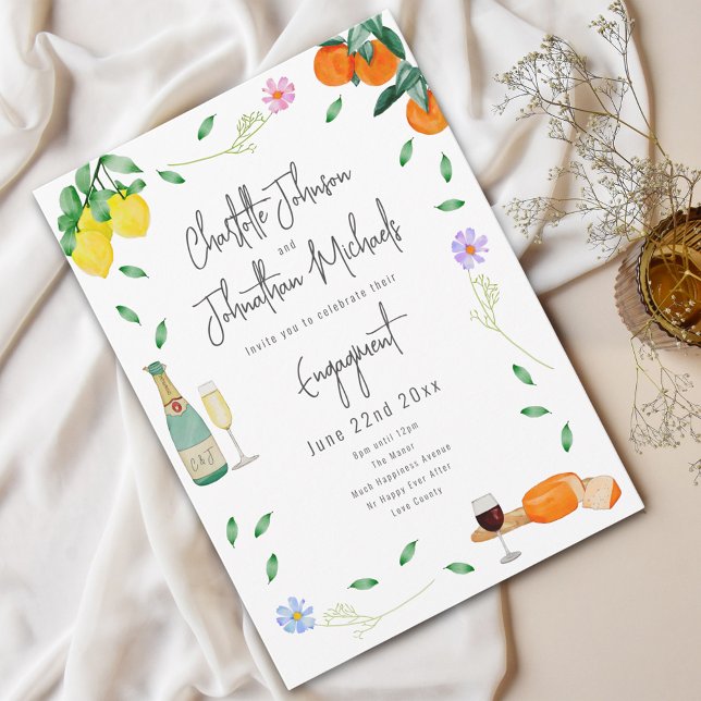 Convites Boho Wine e Festa de noivado de queijo (Boho chic wine and cheese watercolor floral Wedding engagement party invitation )