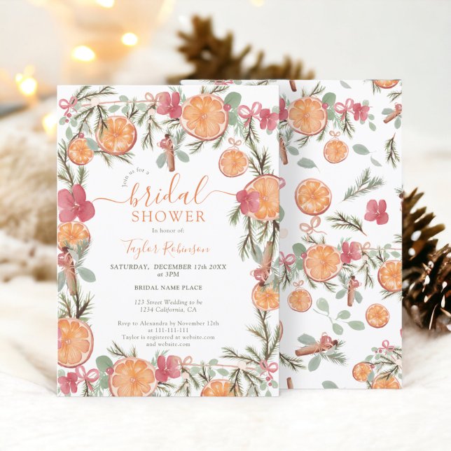 Convites Boho Winter Dried Citrus Floral Chá de panela (Boho Winter Dried Citrus Floral Bridal Shower Invitation)