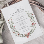 Convites Boho Winter Greenery Red Floral 60º Aniversário<br><div class="desc">Cor verde-aquosa moderna A estrutura botânica do boho é acentuada por pequenas flores de poinsettia e bagas vermelhas.</div>