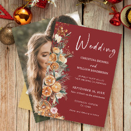 Convites Boho Winter Holiday Wedding Burgundy Foto