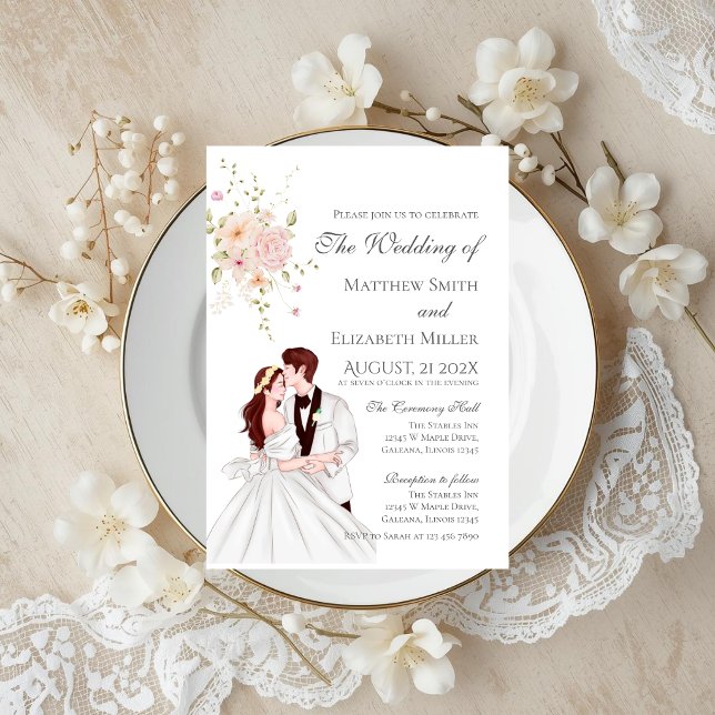 Convites Boho with bride and groom wedding Invitation (Criador carregado)
