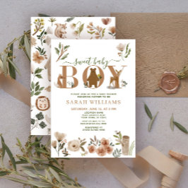 Convites Boho Woodland Animal Sweet Baby Boy Chá de fraldas
