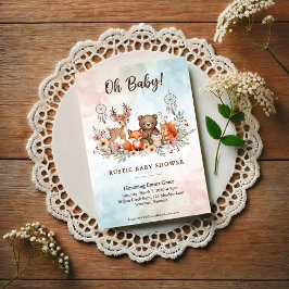Convites Boho Woodland Animals Baby Shower Invitation