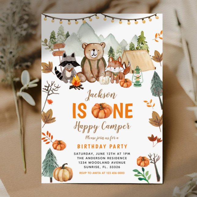 Convites Boho Woodland Bonfire Pumpkin Primeiro Aniversário (Criador carregado)