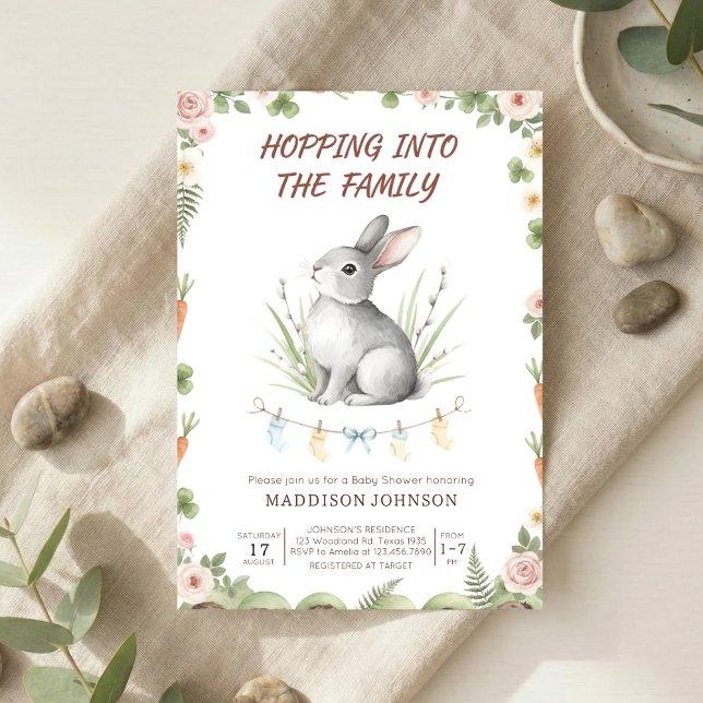 Convites boho woodland bunny greenery baby shower (Criador carregado)