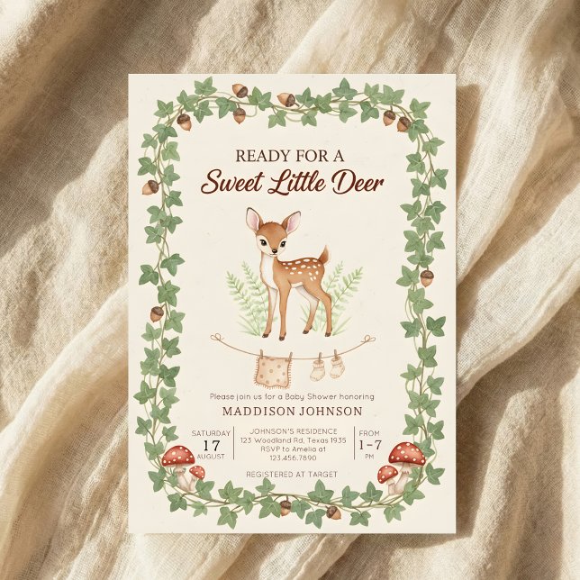 Convites boho woodland deer greenery baby shower (Criador carregado)