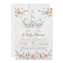 BOHO Woodland Floral Unicorn Chá de fraldas Azul