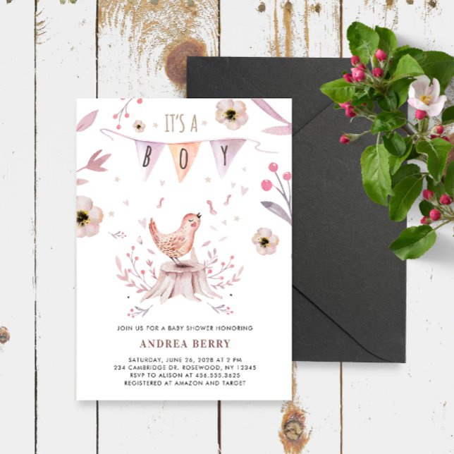 Convites Boho Woodland Forest Chá de fraldas (Criador carregado)