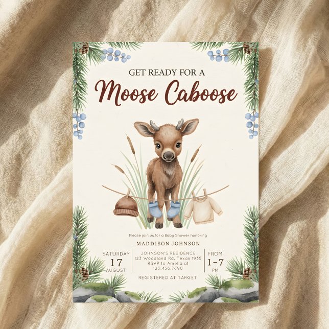 Convites boho woodland moose greenery baby shower (Criador carregado)