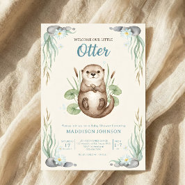 Convites boho woodland Otters greenery baby shower