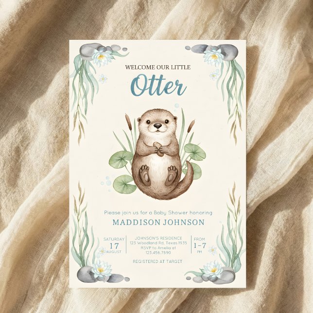 Convites boho woodland Otters greenery baby shower (Criador carregado)