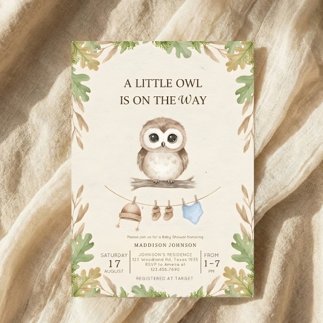 Convites boho woodland owl greenery baby shower (Criador carregado)